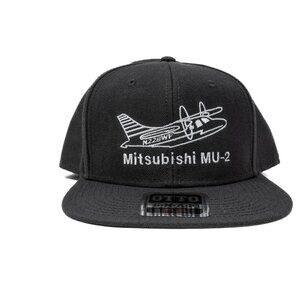 Mitsubishi MU-2 Black Snapback Hat By OTTO With Airplane Embroidery Adjustable F